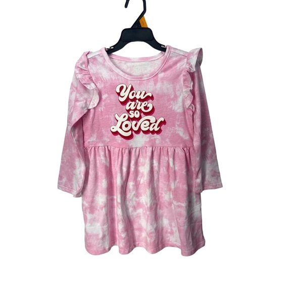 Wonder Nation Pink Tie Dye 3/4 Ruffle Sleeves You Are Loved Girl's Dress Size 4T - Picture 1 of 6